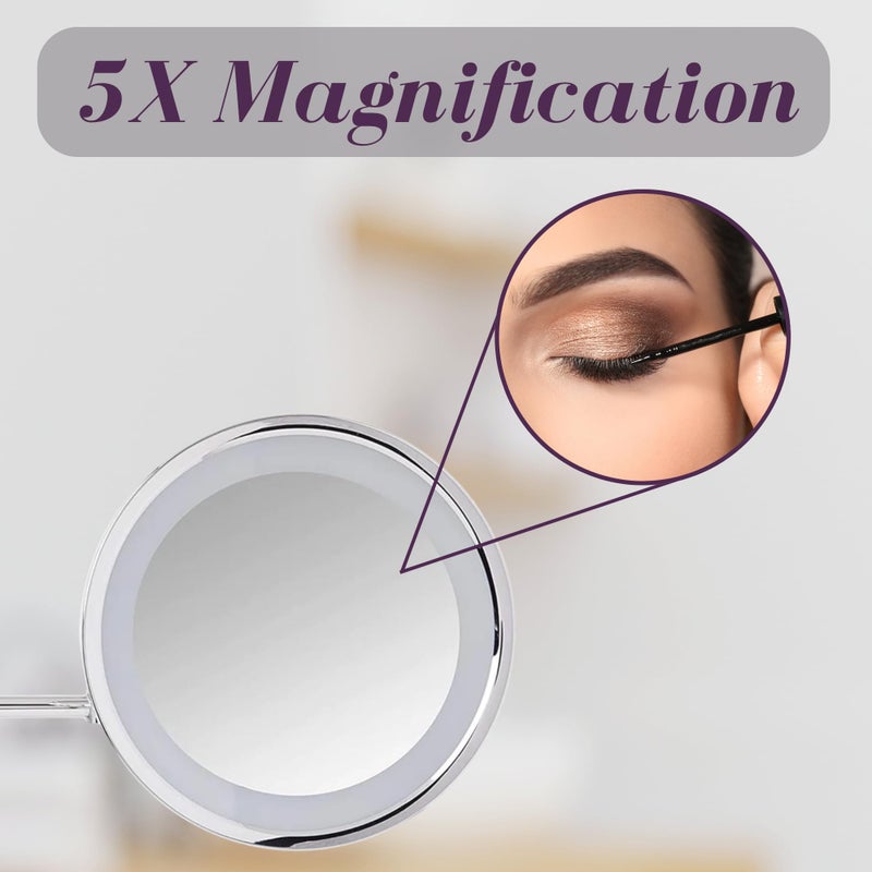 JERDON Lighted Wall-Mounted Makeup Mirror - Direct Wire Magnifying Mirror with LED Lights - 5X - Chrome Finish - Model HL1016CLD - Image 4